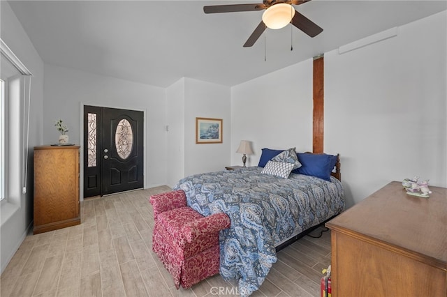 30594 Longhorn Dr, Canyon Lake, CA 92587 - bedroom featuring light wood finished floors and ceiling fan