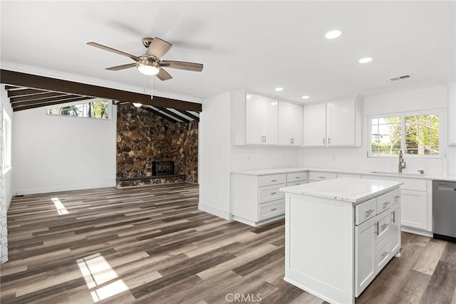 kitchen featuring dishwasher, a wealth of natural light, a sink, and visible vents