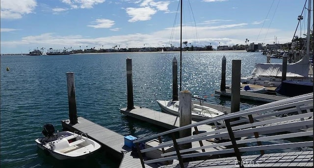 dock area with a water view