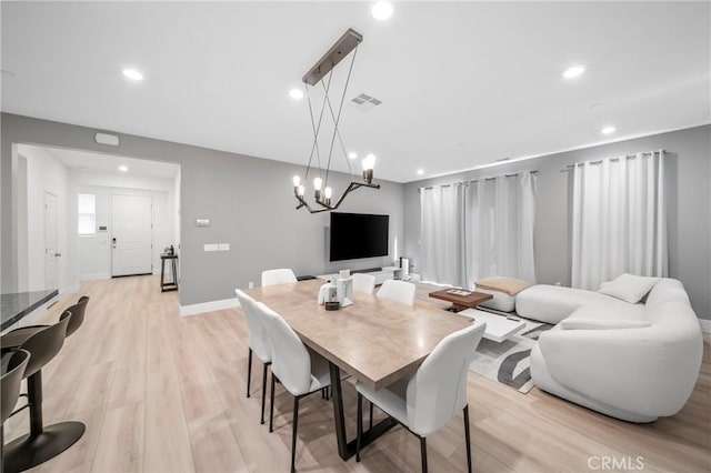 5313 Mariner Ln, Chino, CA 91710 - dining room with a chandelier, recessed lighting, visible vents, and light wood-type flooring