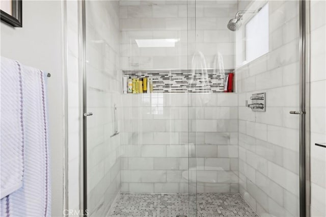 bathroom with a shower stall