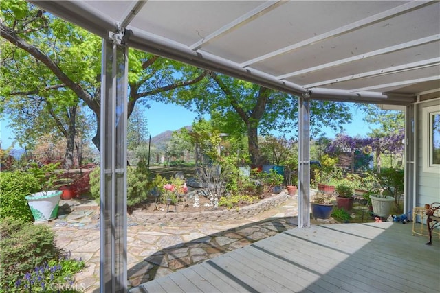 deck with a mountain view