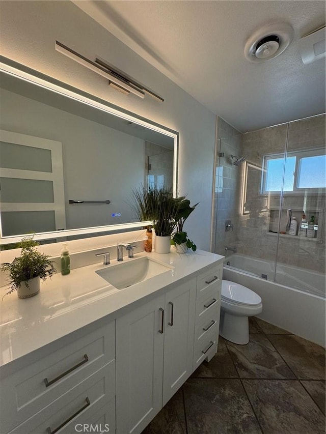 11901 Sunset Ridge Dr, Yucaipa, CA 92399 - full bath featuring toilet, vanity, shower / tub combination, and tile patterned flooring