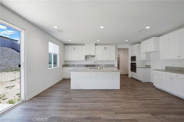 kitchen with plenty of natural light, built in microwave, a sink, and oven