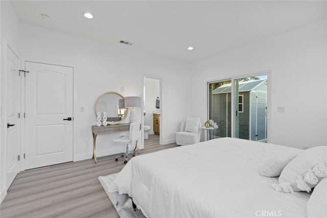 8491 Emerado Pl, Westminster, CA 92683 - bedroom with recessed lighting, access to exterior, visible vents, and light wood-type flooring