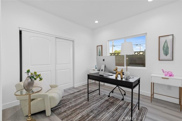 8491 Emerado Pl, Westminster, CA 92683 - home office featuring recessed lighting, baseboards, and light wood-style flooring