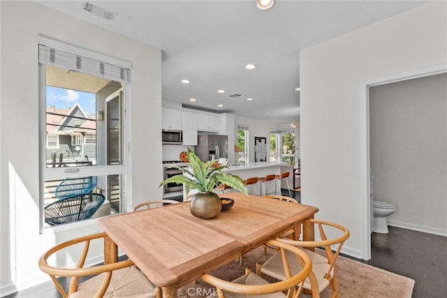 5643 Cielo Way, Los Angeles, CA 90028 - dining room with recessed lighting, baseboards, and dark wood-type flooring