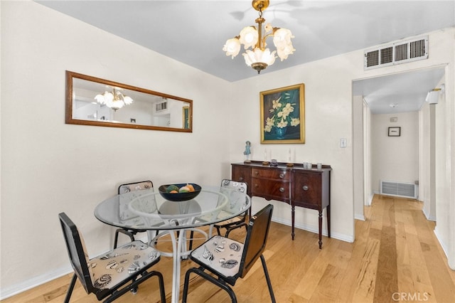 266 N 14th St, Banning, CA 92220 - dining space featuring a chandelier, light wood-style floors, and baseboards