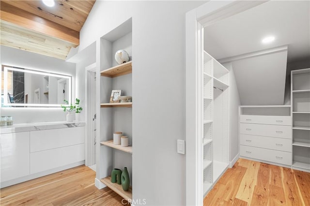 walk in closet with wood finished floors