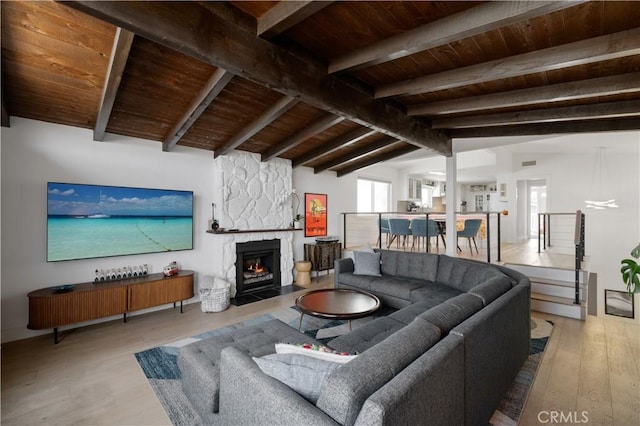 1752 Dixon St, Redondo Beach, CA 90278 - living area with wooden ceiling, wood finished floors, and a fireplace