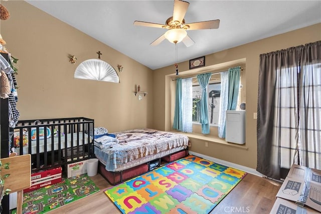 25351 Chicago Ave, Hemet, CA 92544 - bedroom featuring ceiling fan, baseboards, and wood finished floors