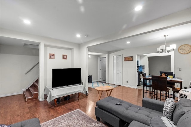 2619 Trinity St, Los Angeles, CA 90011 - living area featuring wood finished floors, recessed lighting, a chandelier, and baseboards