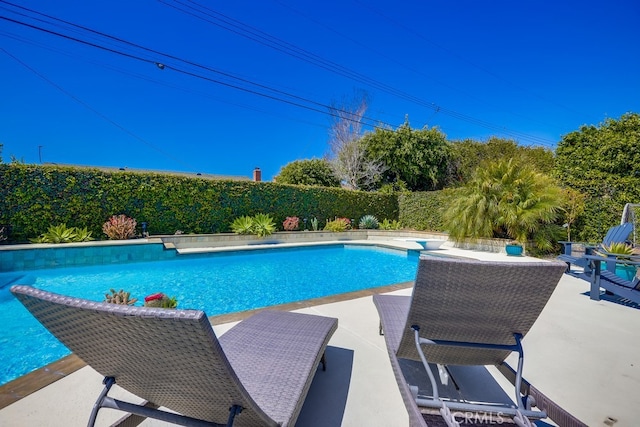 view of pool featuring a fenced backyard, a patio, and a fenced in pool