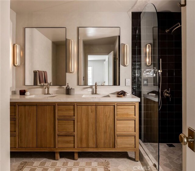 521 Fremont Dr, Pasadena, CA 91103 - full bath with a stall shower, double vanity, and tile patterned floors