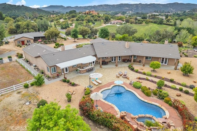 aerial view with a mountain view