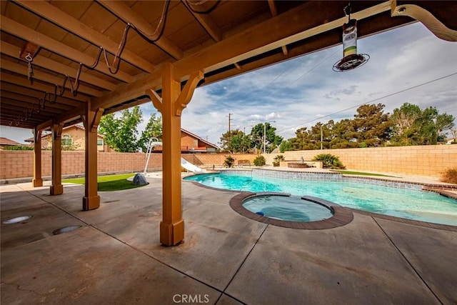 39356 Nicole Dr, Palmdale, CA 93551 - view of pool featuring a patio, a fenced backyard, a fenced in pool, and an in ground hot tub