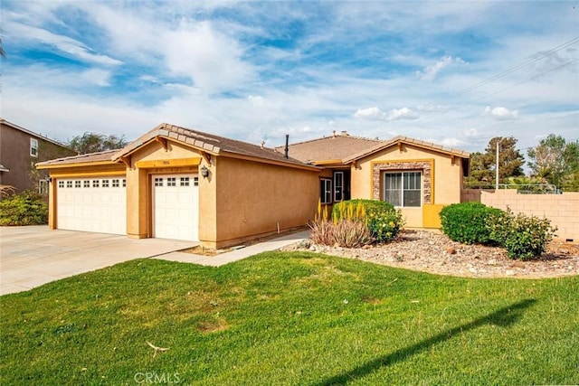 39356 Nicole Dr, Palmdale, CA 93551 - ranch-style home featuring a front yard, a garage, concrete driveway, fence, and stucco siding