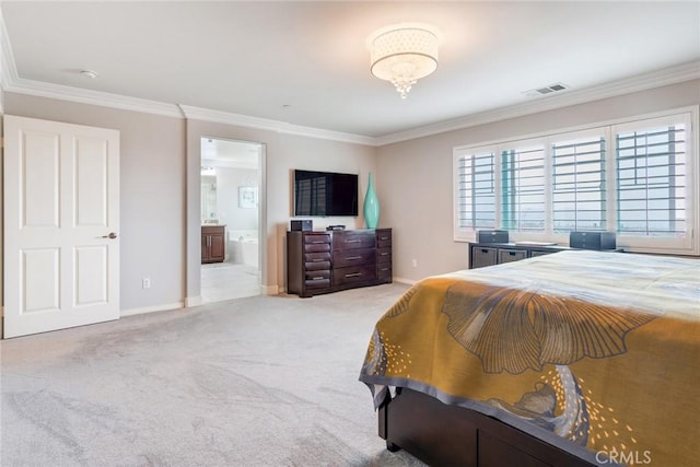 17963 Passionflower Ln, San Bernardino, CA 92407 - bedroom with ornamental molding, carpet, baseboards, and ensuite bathroom