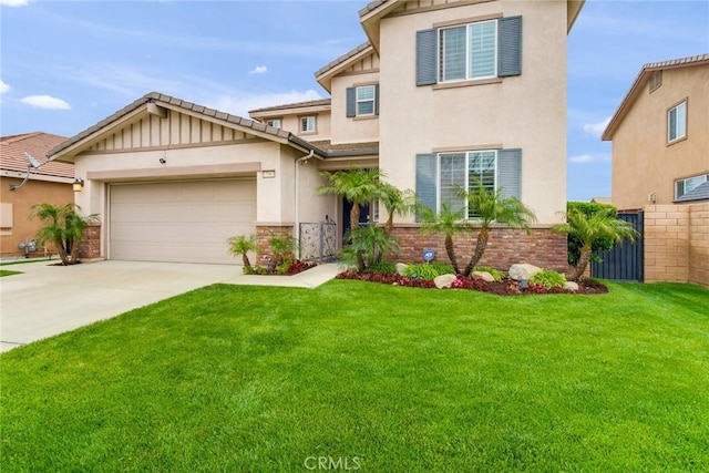 17963 Passionflower Ln, San Bernardino, CA 92407 - view of front of home with a garage, driveway, stucco siding, and a front yard