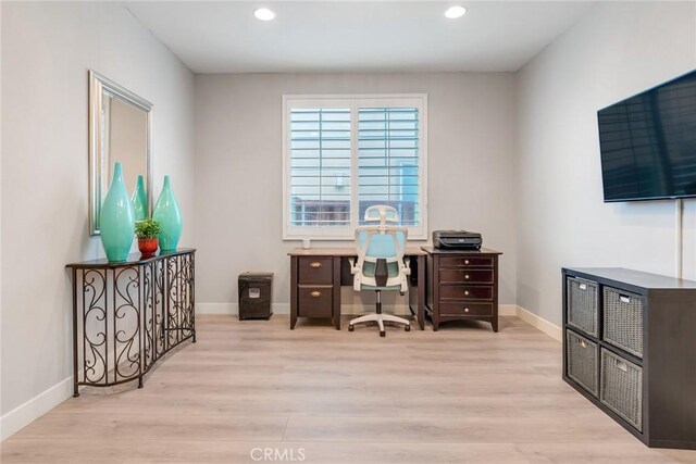 17963 Passionflower Ln, San Bernardino, CA 92407 - home office with wood finished floors, baseboards, and recessed lighting