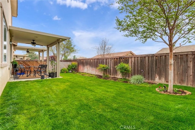 17963 Passionflower Ln, San Bernardino, CA 92407 - view of yard featuring a ceiling fan and a patio area