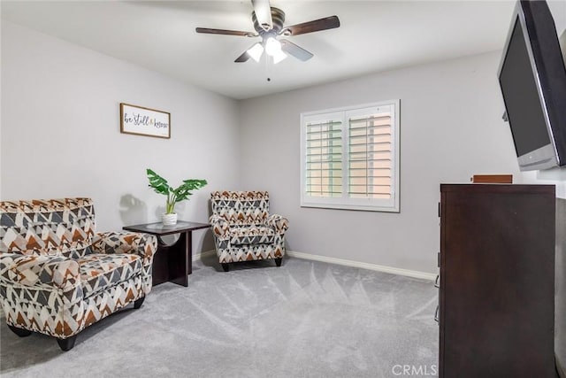 17963 Passionflower Ln, San Bernardino, CA 92407 - sitting room featuring carpet, a ceiling fan, and baseboards