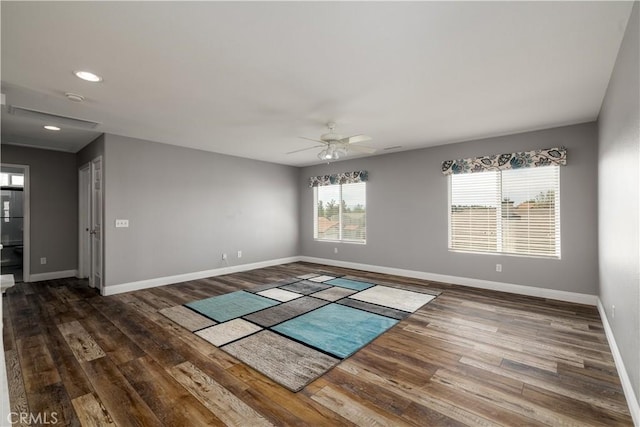 29465 Siderite Cir, Menifee, CA 92584 - unfurnished room featuring a ceiling fan, dark wood finished floors, baseboards, recessed lighting, and a smoke detector