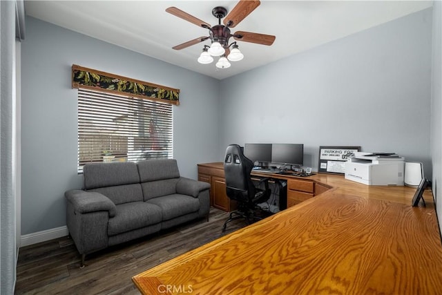 29465 Siderite Cir, Menifee, CA 92584 - office area featuring wood finished floors, ceiling fan, and baseboards