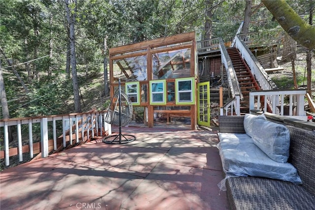 23677 Crest Forest Dr, Crestline, CA 92325 - deck featuring stairs
