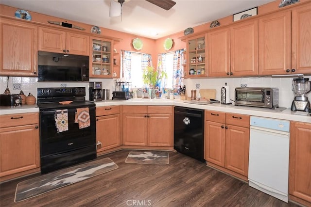 631 Vista Ave, Sugarloaf, CA 92386 - kitchen with a ceiling fan, a sink, black appliances, a toaster, and light countertops