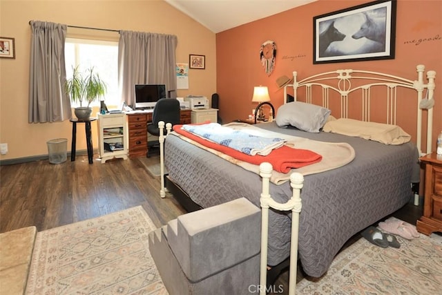 631 Vista Ave, Sugarloaf, CA 92386 - bedroom with lofted ceiling and wood finished floors