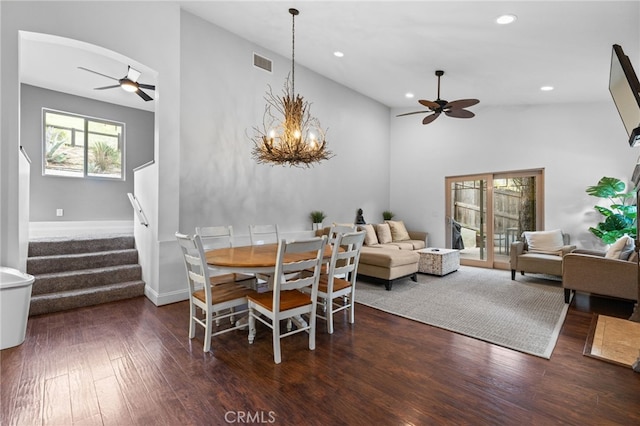 1753 Filbert St, Paso Robles, CA 93446 - dining area featuring stairway, a ceiling fan, wood finished floors, and visible vents