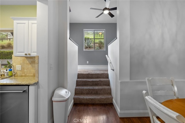 1753 Filbert St, Paso Robles, CA 93446 - stairs with wood finished floors, baseboards, and ceiling fan