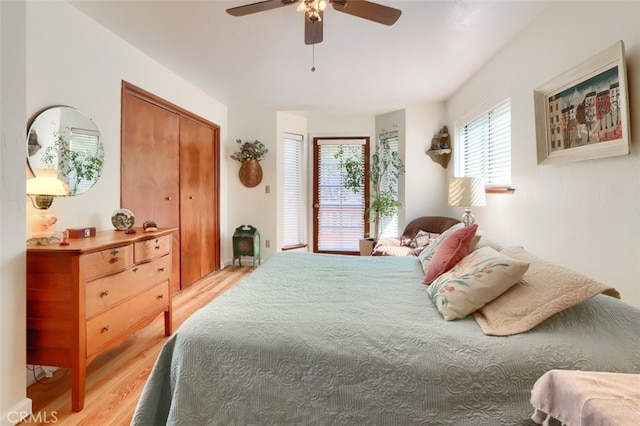 36575 Mudge Ranch Rd, Coarsegold, CA 93614 - bedroom featuring light wood-type flooring and a ceiling fan