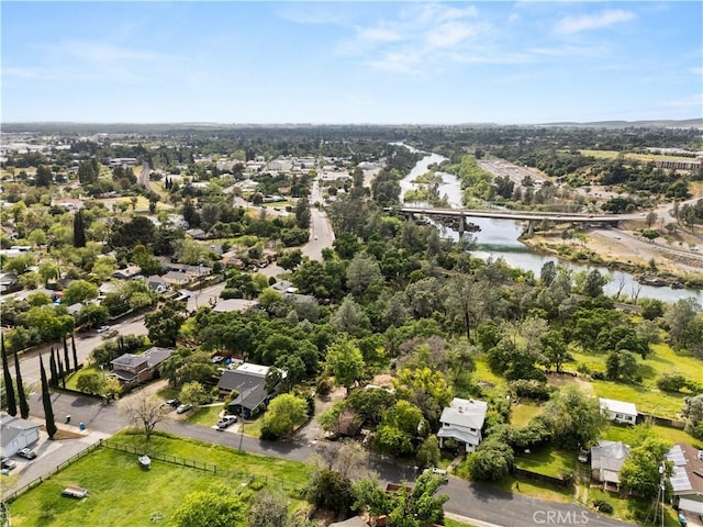 aerial view featuring a residential view and a water view