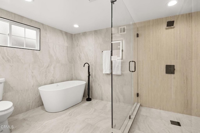 2391 Yorkshire Dr, Los Angeles, CA 90065 - full bath featuring a shower stall, a freestanding tub, visible vents, recessed lighting, and toilet