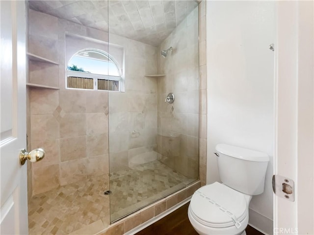 bathroom with toilet and tiled shower