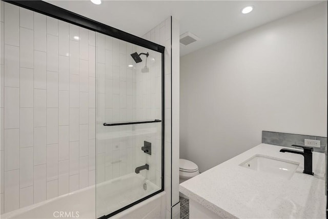 2100 Carnegie Ln, Redondo Beach, CA 90278 - bathroom with enclosed tub / shower combo, recessed lighting, and vanity