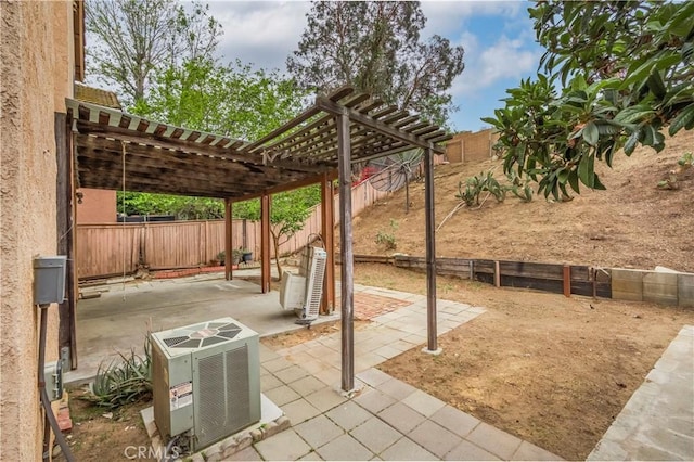 11962 Verona Dr, Fontana, CA 92337 - view of patio with cooling unit, a fenced backyard, and a pergola