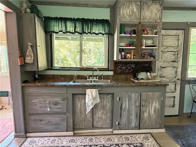 kitchen featuring a healthy amount of sunlight, a sink, and dark countertops