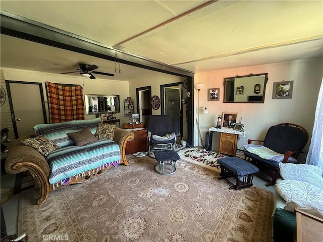 living room with a ceiling fan