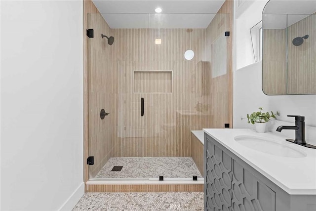 9027 Wonderland Ave, Los Angeles, CA 90046 - bathroom featuring a stall shower and vanity