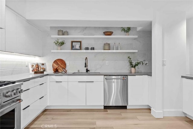 9027 Wonderland Ave, Los Angeles, CA 90046 - bar featuring appliances with stainless steel finishes, a sink, tasteful backsplash, and light wood-type flooring