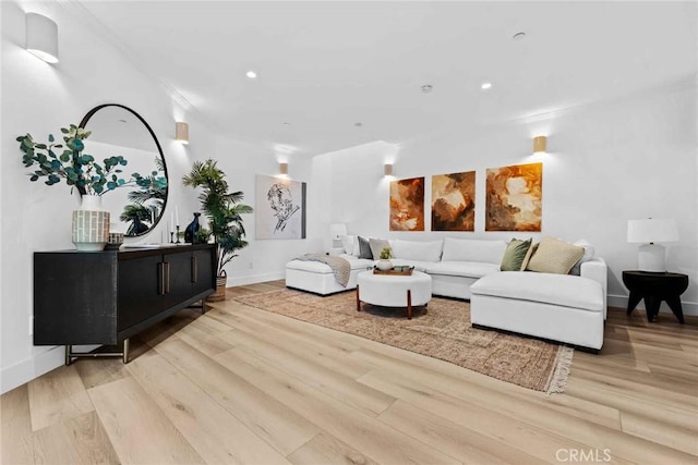 9027 Wonderland Ave, Los Angeles, CA 90046 - living room with light wood-type flooring, baseboards, and recessed lighting