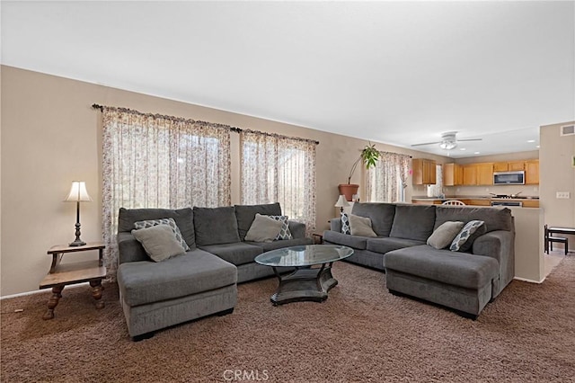 25382 Silverwood Ln, Menifee, CA 92584 - living room with carpet flooring and a ceiling fan