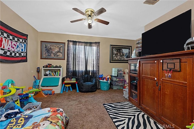 25382 Silverwood Ln, Menifee, CA 92584 - rec room with carpet floors and ceiling fan