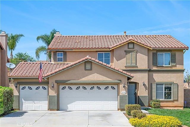 25382 Silverwood Ln, Menifee, CA 92584 - view of front of home with a garage, driveway, stucco siding, and a tile roof