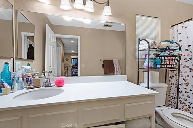 25382 Silverwood Ln, Menifee, CA 92584 - full bathroom featuring toilet, vanity, and a shower with curtain