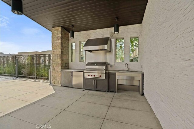 19533 Cardigan Dr, Northridge, CA 91324 - view of patio / terrace featuring a sink, fence, exterior kitchen, and area for grilling