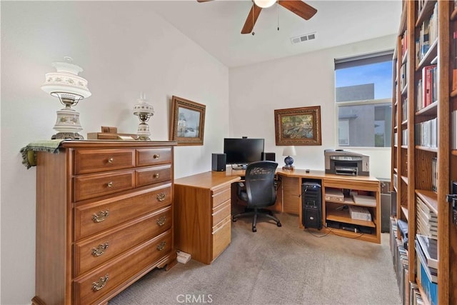 19533 Cardigan Dr, Northridge, CA 91324 - home office featuring visible vents, light colored carpet, and ceiling fan